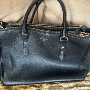 Kate Spade Black Pebble Leather Three Compartment Satchel Tote